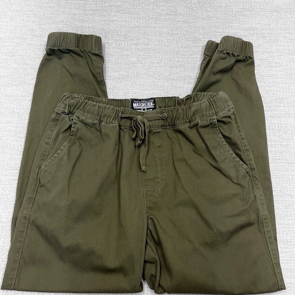 Matchstick Jogger pants Men's Olive Green Cotton Chino Joggers With Drawstring S